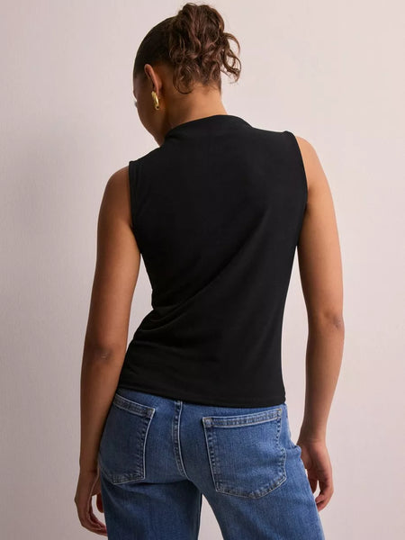 Pieces Sleeveless Draped Neck Top In Black