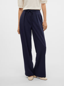 VM Tie Waist Wide Leg Tailored Trousers In Navy