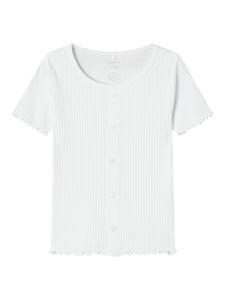 Girls Button Front Ribbed Tshirt In White