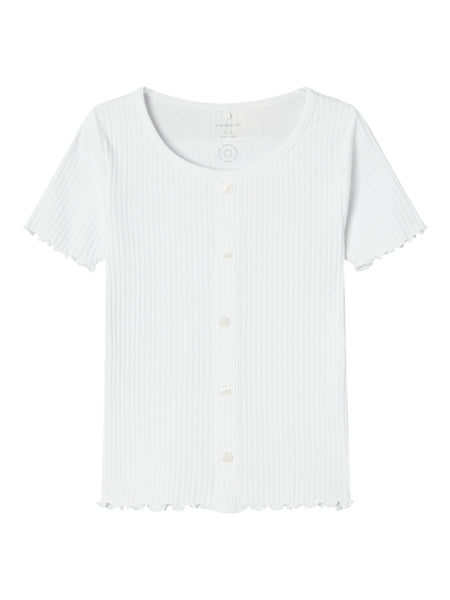 Girls Button Front Ribbed Tshirt In White