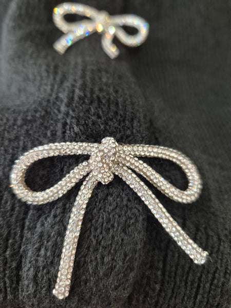 Only Rhinestone Bow Jumper In Black