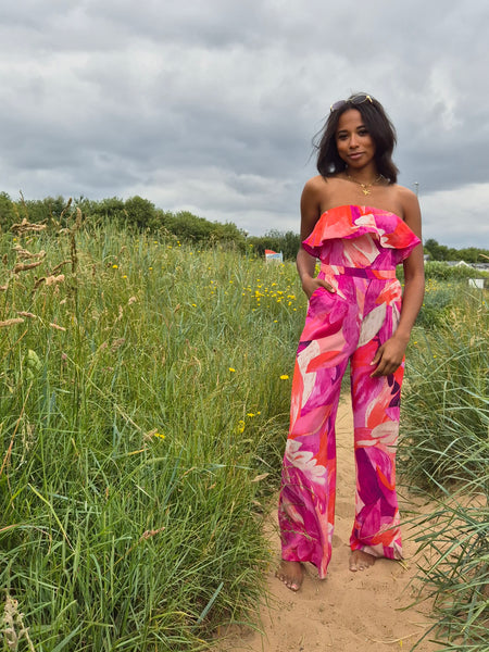 Only Strapless Coral Rose Jumpsuit