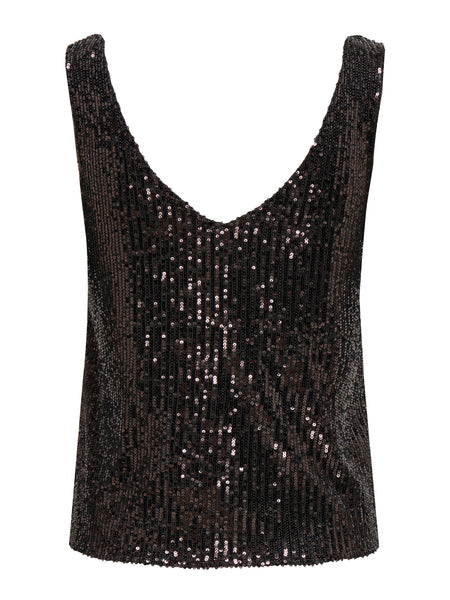 Only Sleeveless Vneck Sequin Top In Magnet