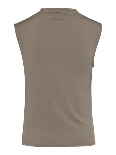 Pieces Sleeveless Draped Neck Top In Taupe