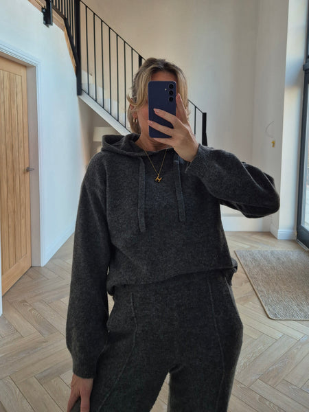 Pieces Knitted Hoodie Co-ord In Grey