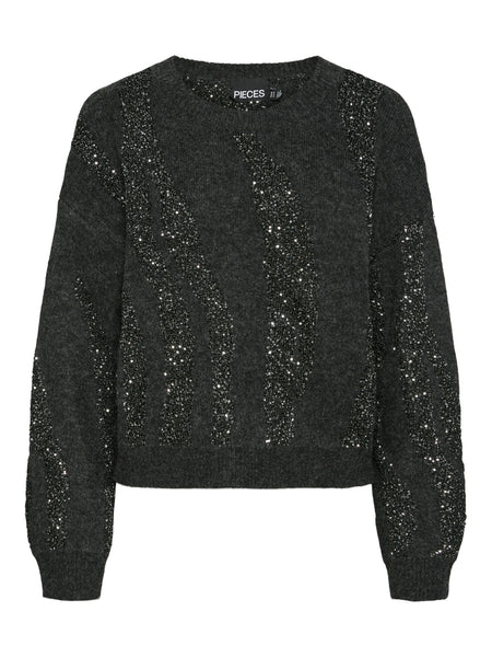 Pieces Dark Grey Sequin Knit Jumper