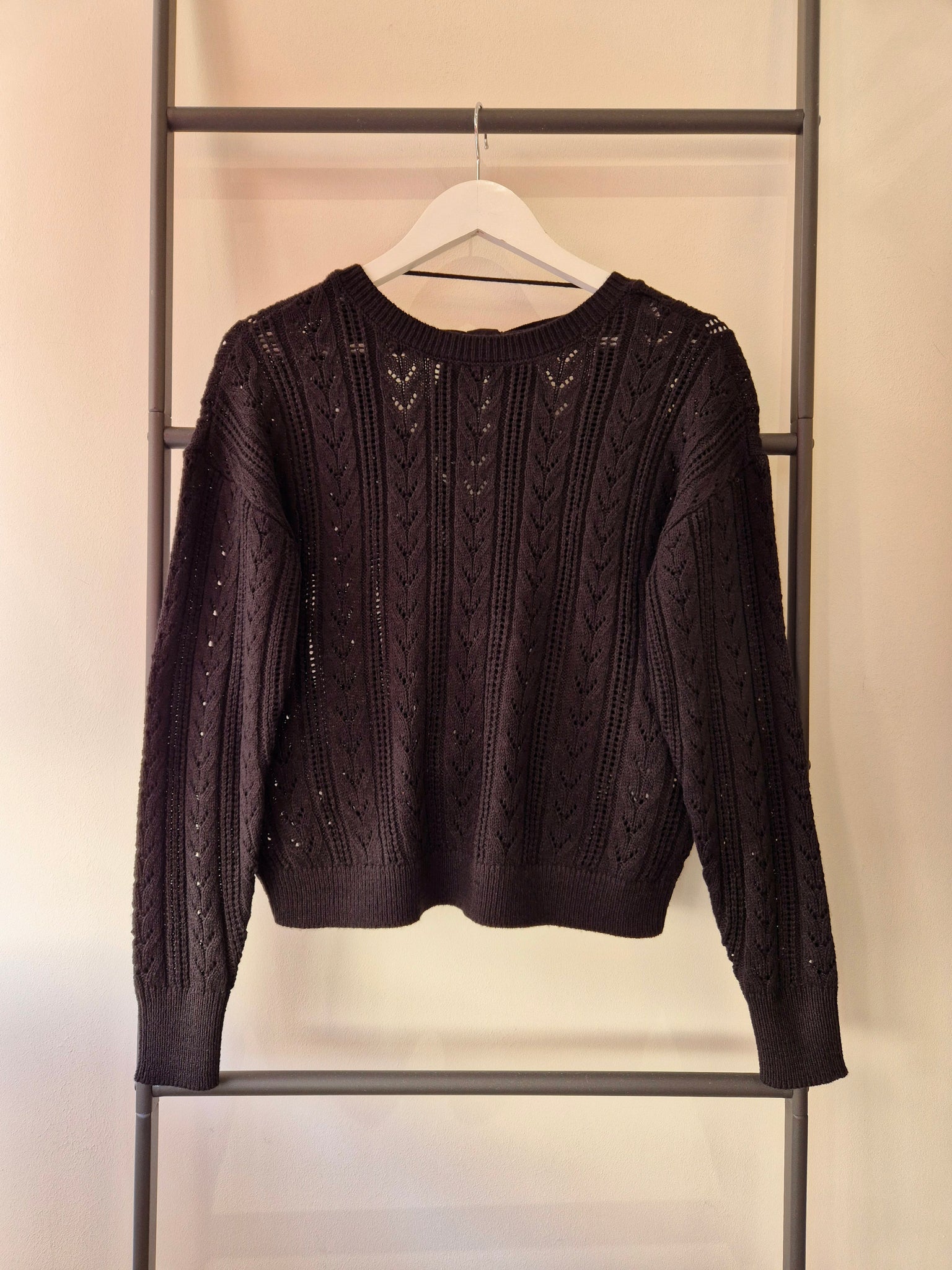 VM Black Long Sleeve Tie Back Open Knit Top