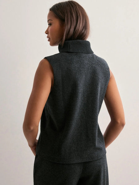 Only Knitted Sleeveless Rollneck Co-ord In Dark Grey