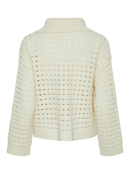 Pieces Long Sleeve Collared Crochet Knit Jumper