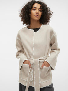 Aware Beige Contrast Stitch Long Sleeve Jacket