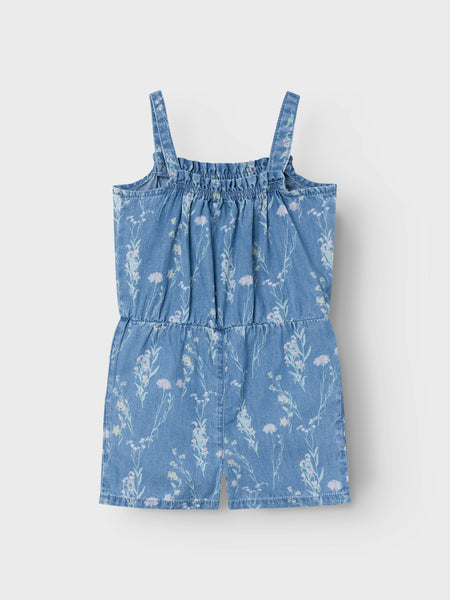 Girls Mini Floral Denim Playsuit