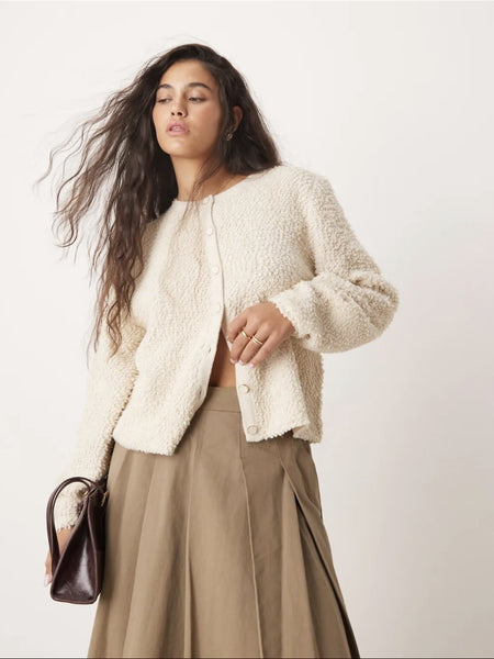 Vila Boucle Cardigan In Cream