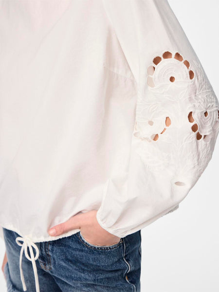 Pieces White Embroidered Long Sleeve Blouse