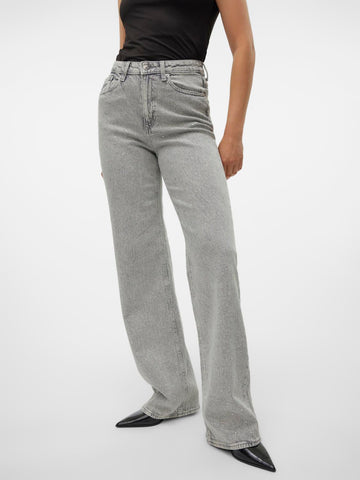 VM Tessa High Waist Wide Leg Rhinestone Grey Jeans