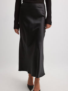 Only Satin Midi Skirt In Black