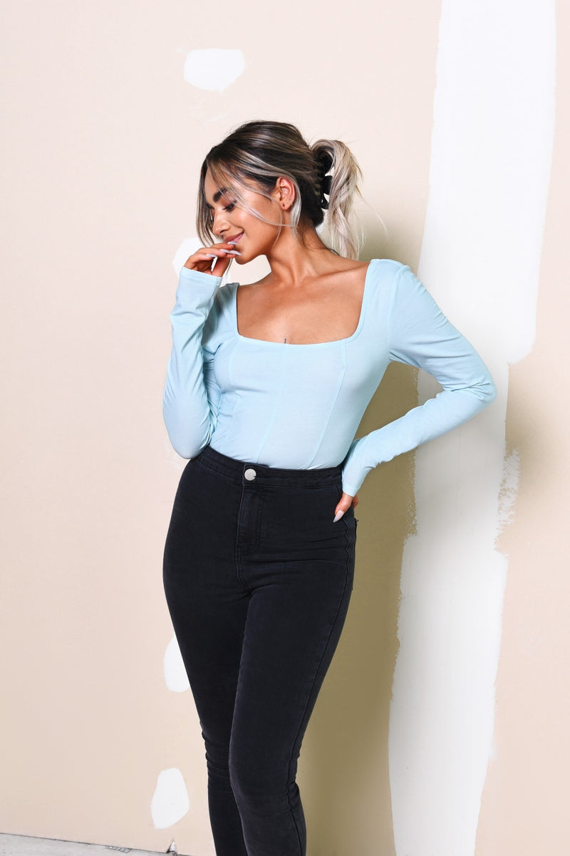 Sky Blue Long Sleeve Bodysuit