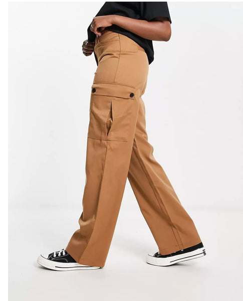 Noisy May Wide Leg Camel Cargo Trousers